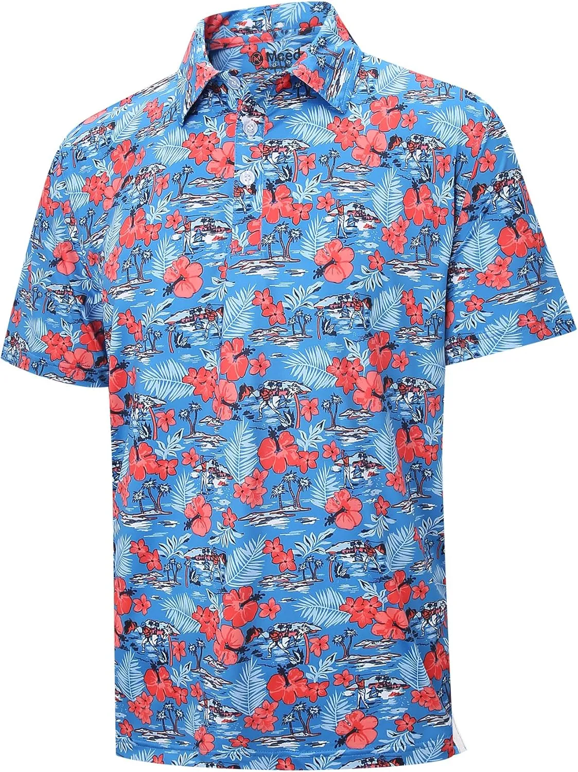 MCEDAR Mens Golf Polo Shirts Dry Fit Short Sleeve Performance Moisture Wicking Hawaiian Floral Print Casual Shirt S-3XL