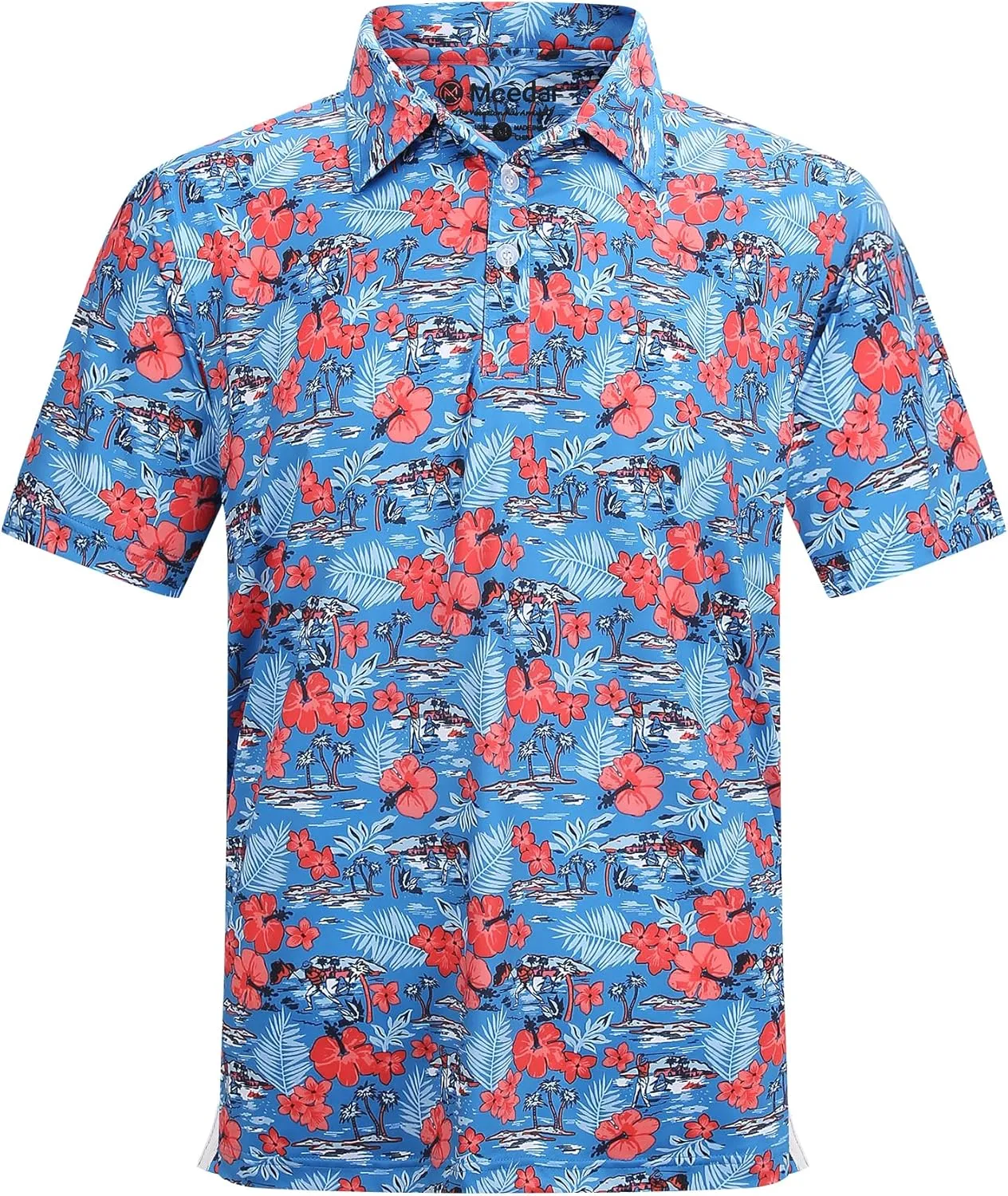 MCEDAR Mens Golf Polo Shirts Dry Fit Short Sleeve Performance Moisture Wicking Hawaiian Floral Print Casual Shirt S-3XL