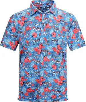MCEDAR Mens Golf Polo Shirts Dry Fit Short Sleeve Performance Moisture Wicking Hawaiian Floral Print Casual Shirt S-3XL