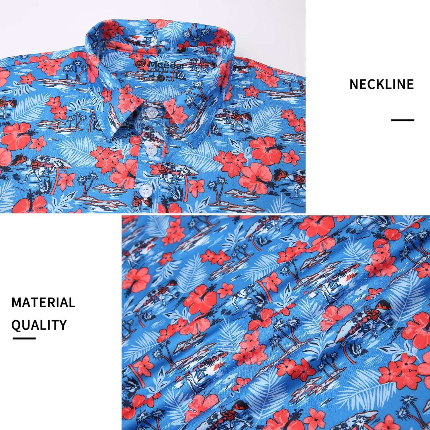 MCEDAR Mens Golf Polo Shirts Dry Fit Short Sleeve Performance Moisture Wicking Hawaiian Floral Print Casual Shirt S-3XL