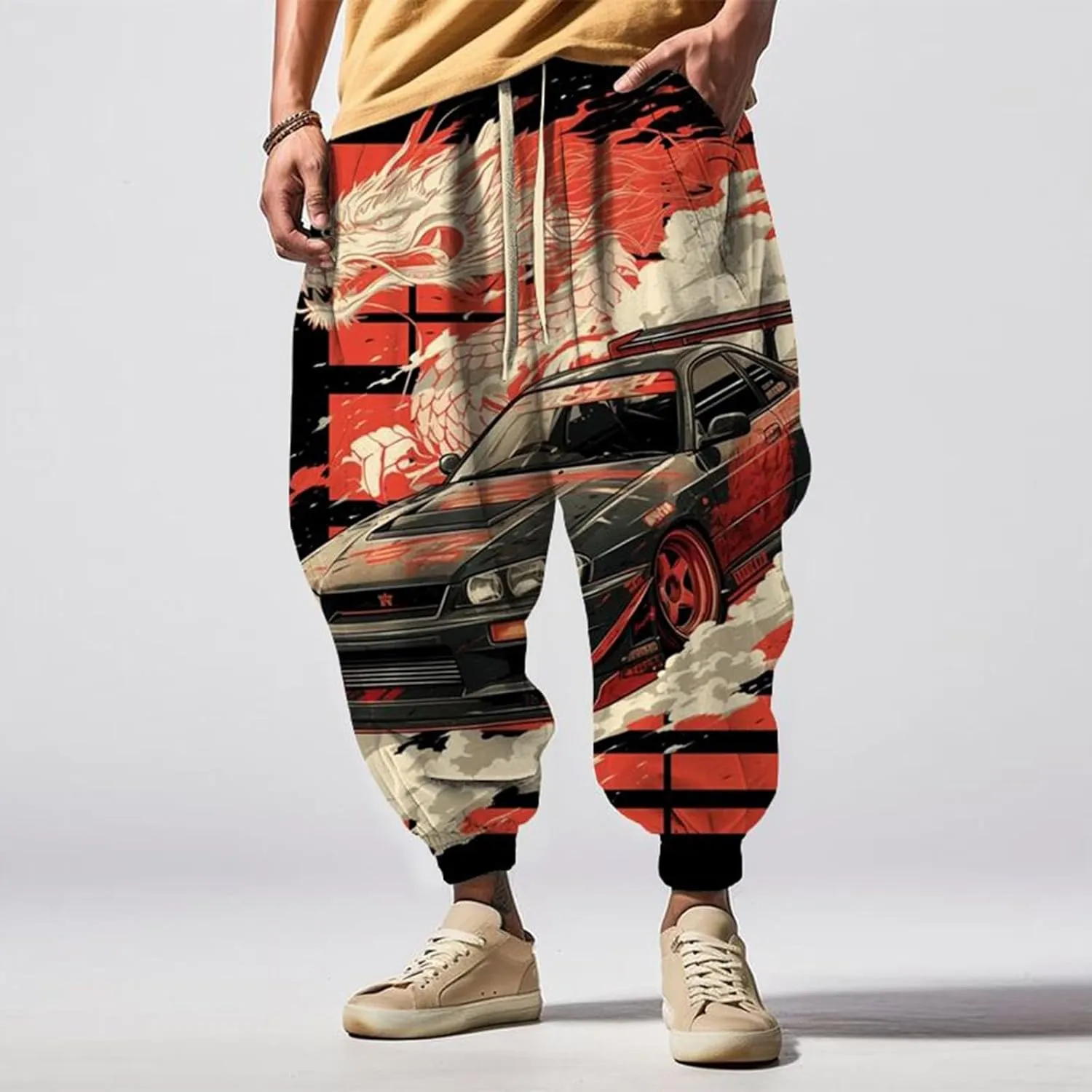 Men Hippie Harem Pants Men's Autumn Fun Print Fashion Street Feel Casual Sweatpants Hiking Outdoor Twill Track Pants