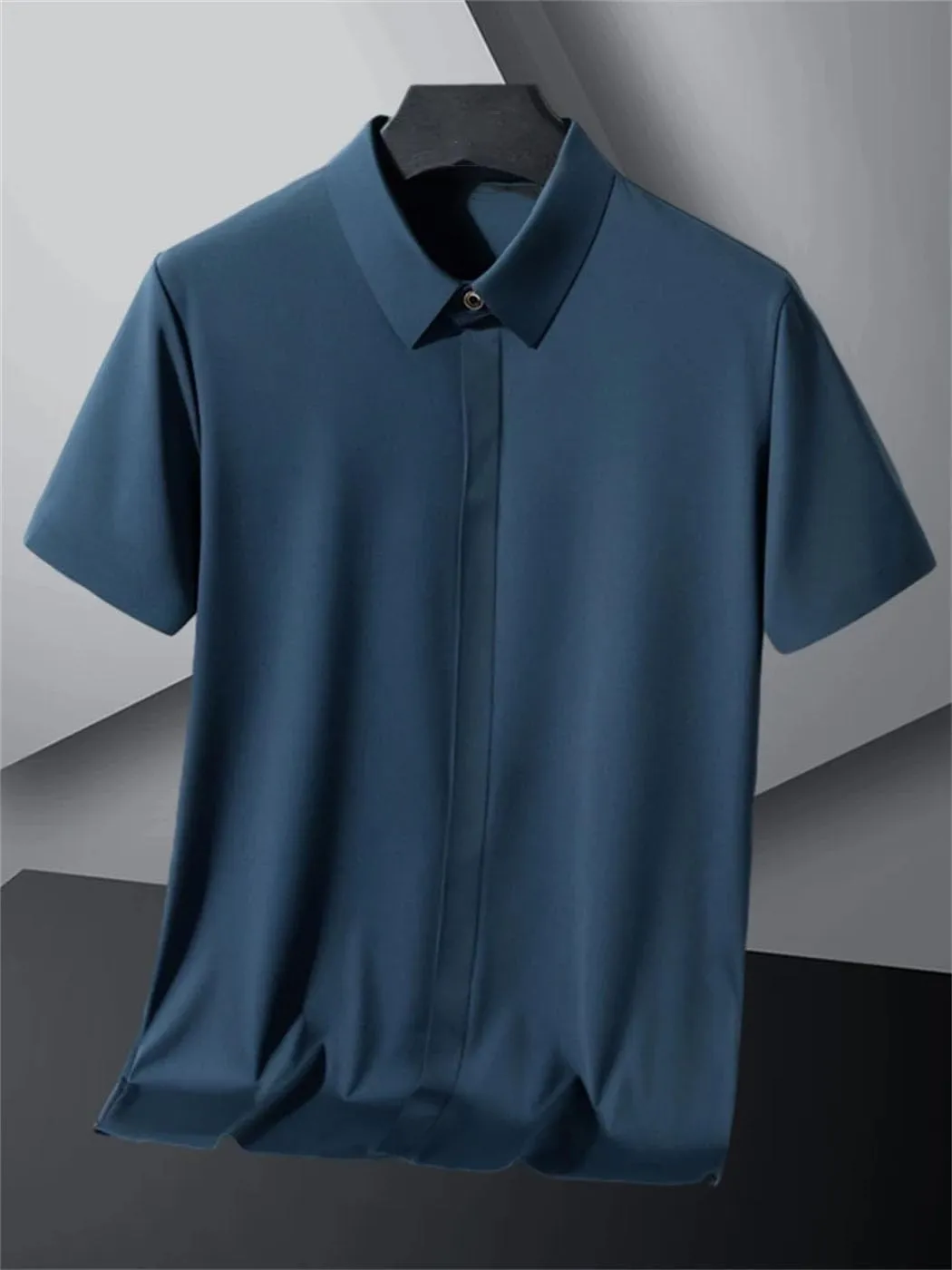 Men Summer Short Sleeve Shirt Breathable Solid Ice Silk Quick Dry Slim Fit Casual Golf Shirts