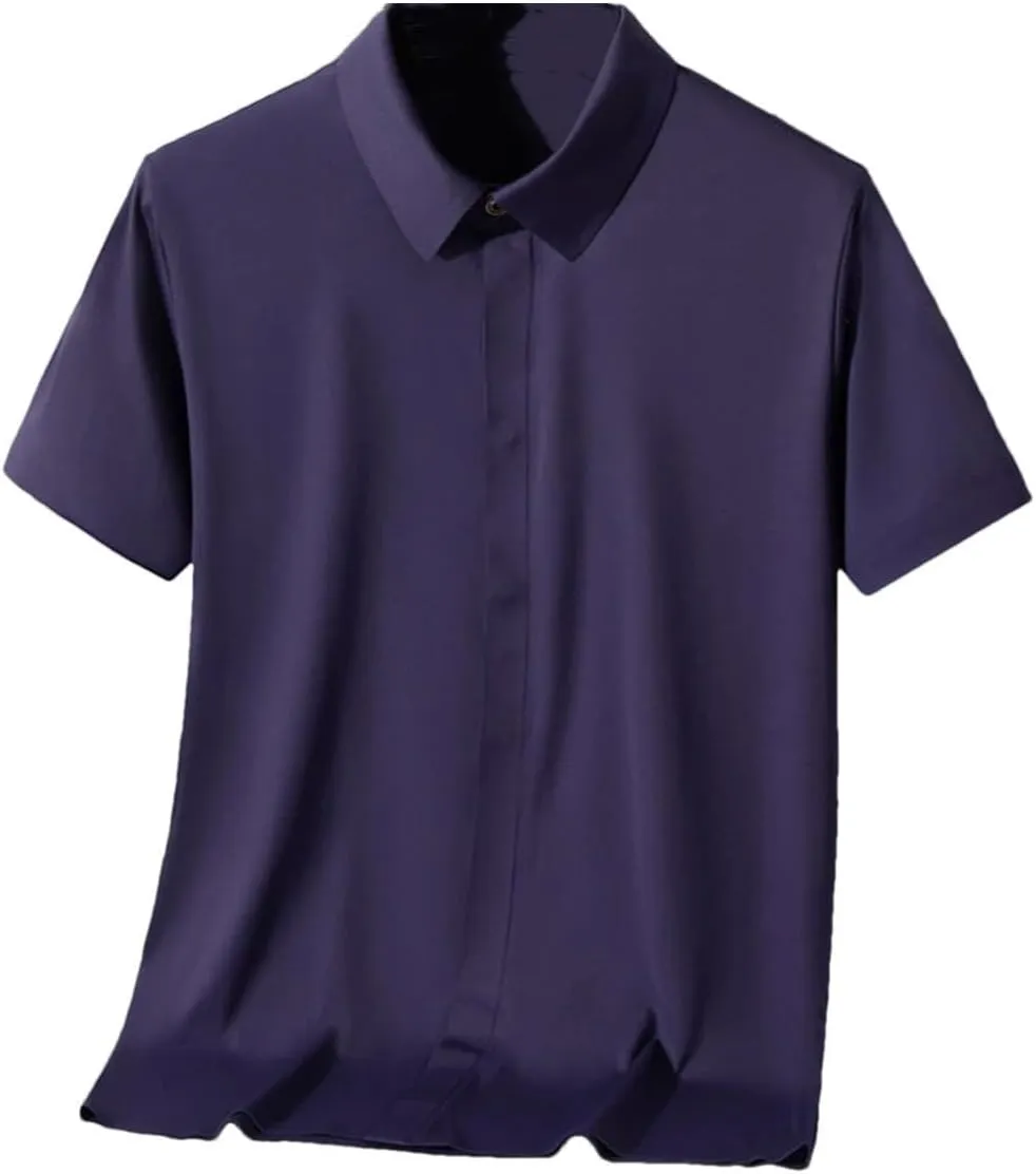 Men Summer Short Sleeve Shirt Breathable Solid Ice Silk Quick Dry Slim Fit Casual Golf Shirts