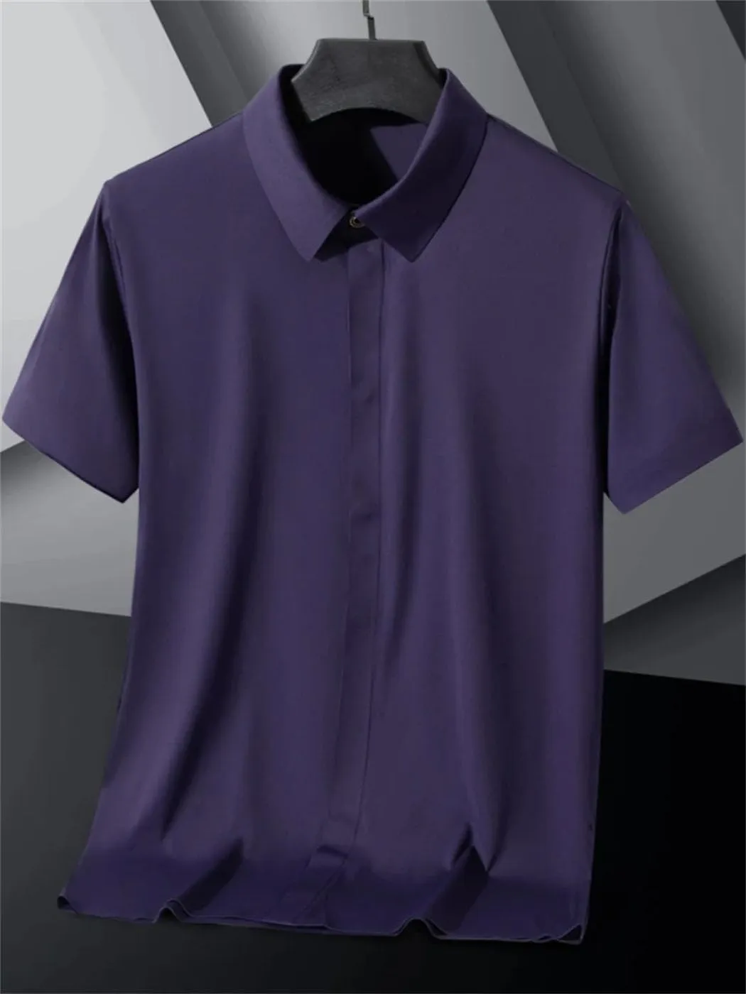 Men Summer Short Sleeve Shirt Breathable Solid Ice Silk Quick Dry Slim Fit Casual Golf Shirts
