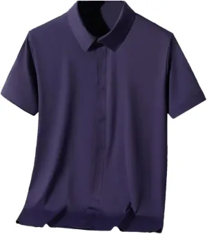 Men Summer Short Sleeve Shirt Breathable Solid Ice Silk Quick Dry Slim Fit Casual Golf Shirts