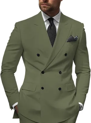 Mens 2 Piece Double Breasted Suit Regular Fit Blazer Wedding Prom Formal Suits Set for Men