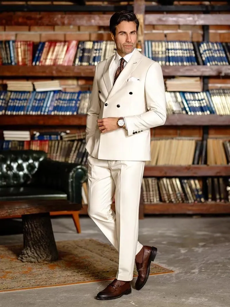 Mens 2 Piece Double Breasted Suit Regular Fit Blazer Wedding Prom Formal Suits Set for Men