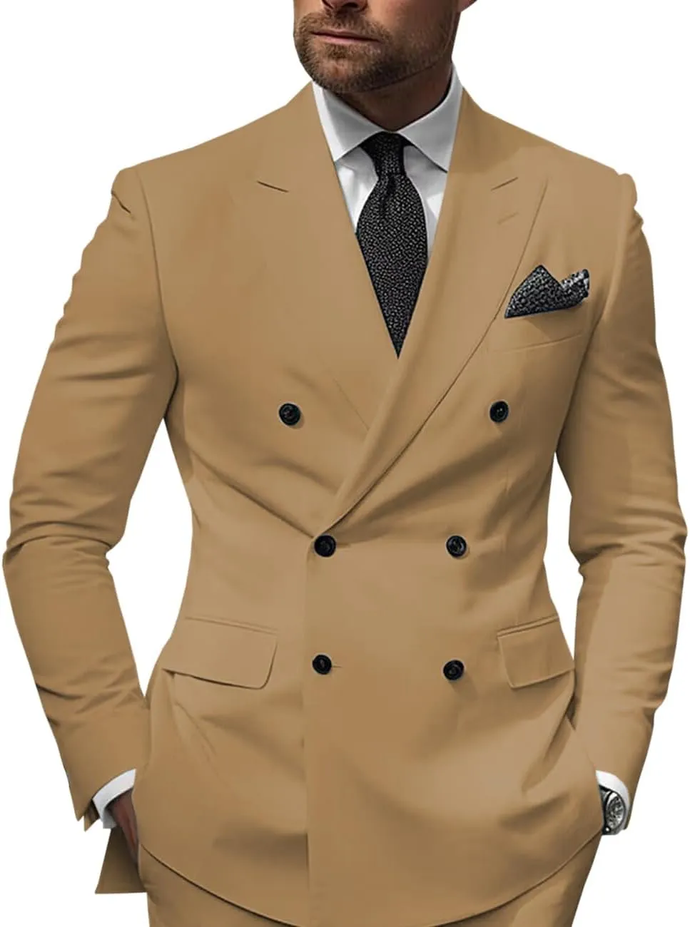 Mens 2 Piece Double Breasted Suit Regular Fit Blazer Wedding Prom Formal Suits Set for Men