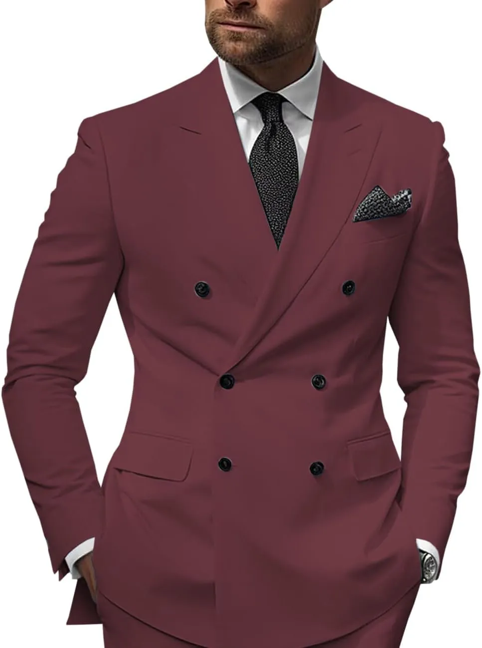 Mens 2 Piece Double Breasted Suit Regular Fit Blazer Wedding Prom Formal Suits Set for Men