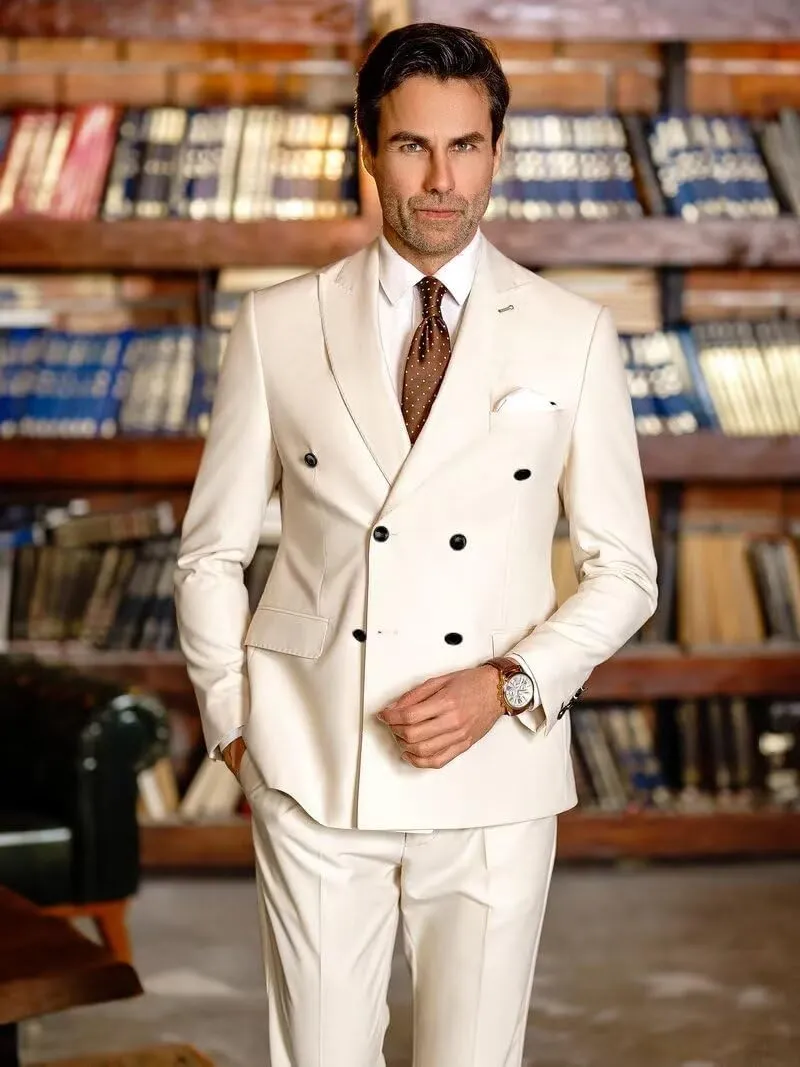 Mens 2 Piece Double Breasted Suit Regular Fit Blazer Wedding Prom Formal Suits Set for Men