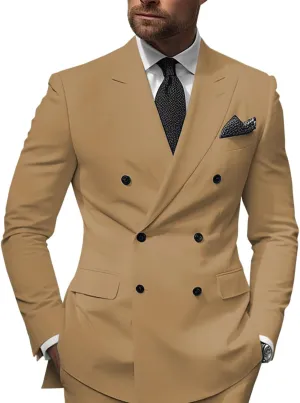 Mens 2 Piece Double Breasted Suit Regular Fit Blazer Wedding Prom Formal Suits Set for Men