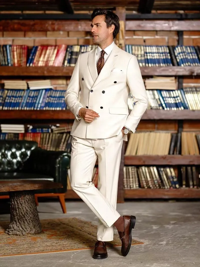 Mens 2 Piece Double Breasted Suit Regular Fit Blazer Wedding Prom Formal Suits Set for Men