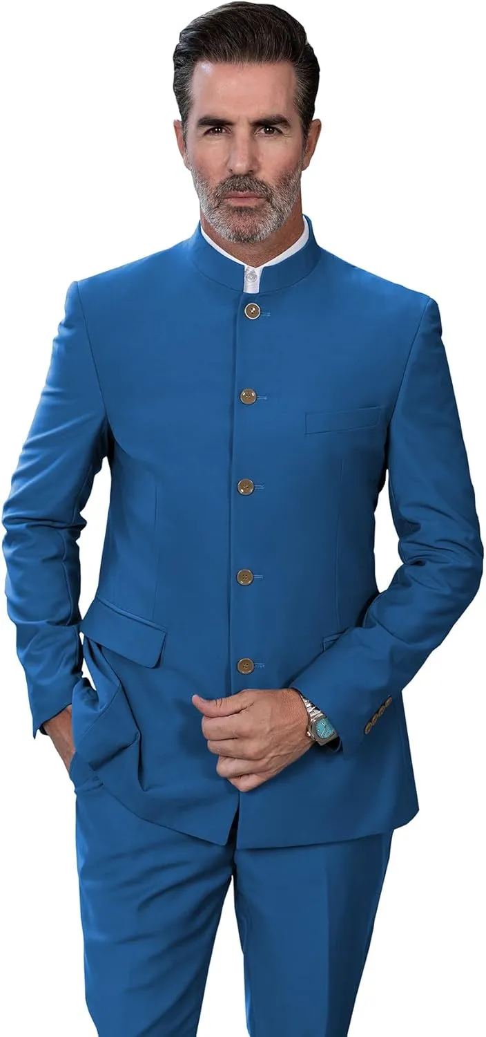 Men's 2 Pieces Suit Chinese Stand Collar Slim Fit Mandarin Formal Mens Suit Traditional Wedding Outfits