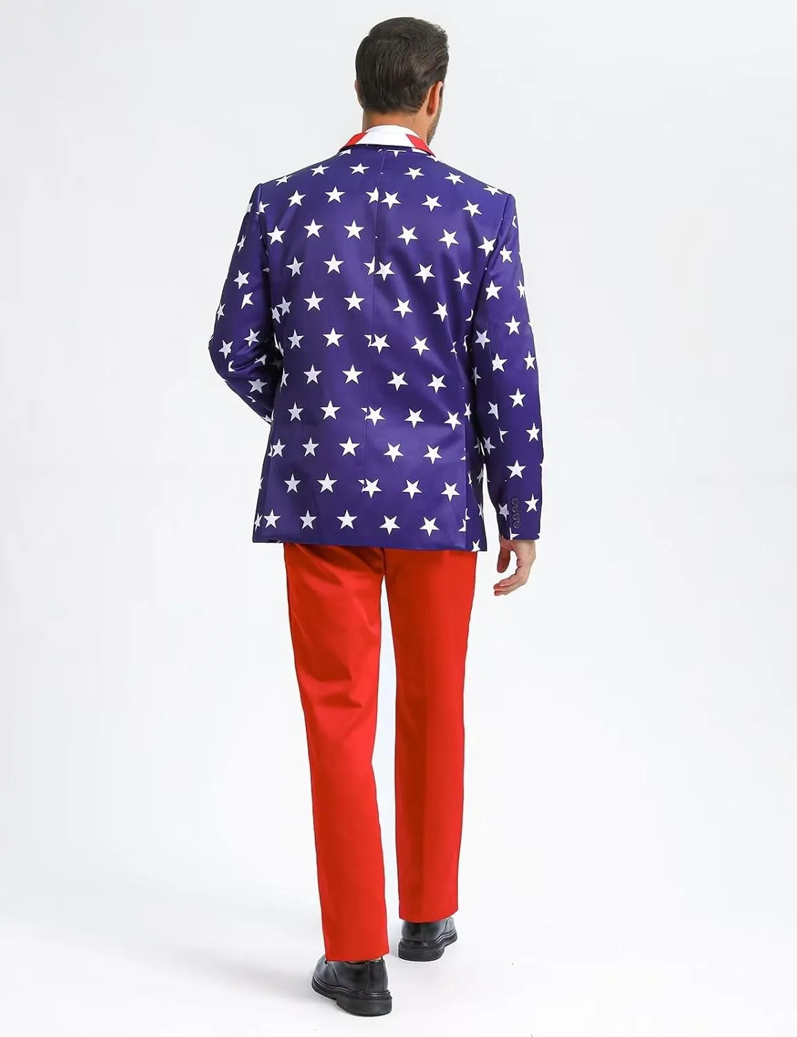 Men's 3-Piece American Flag Suits for 4th of July, Two Button Jacket & Pants & Tie & Bowtie