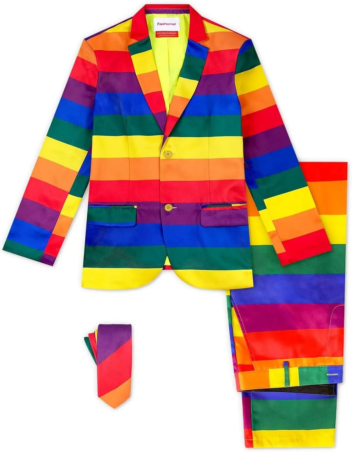 Men's 3-Piece Pride Rainbow Suits, Two Button Jacket & Pants & Tie