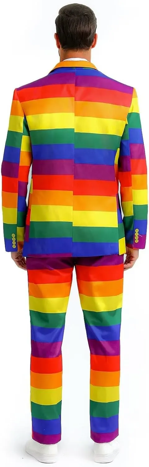Men's 3-Piece Pride Rainbow Suits, Two Button Jacket & Pants & Tie