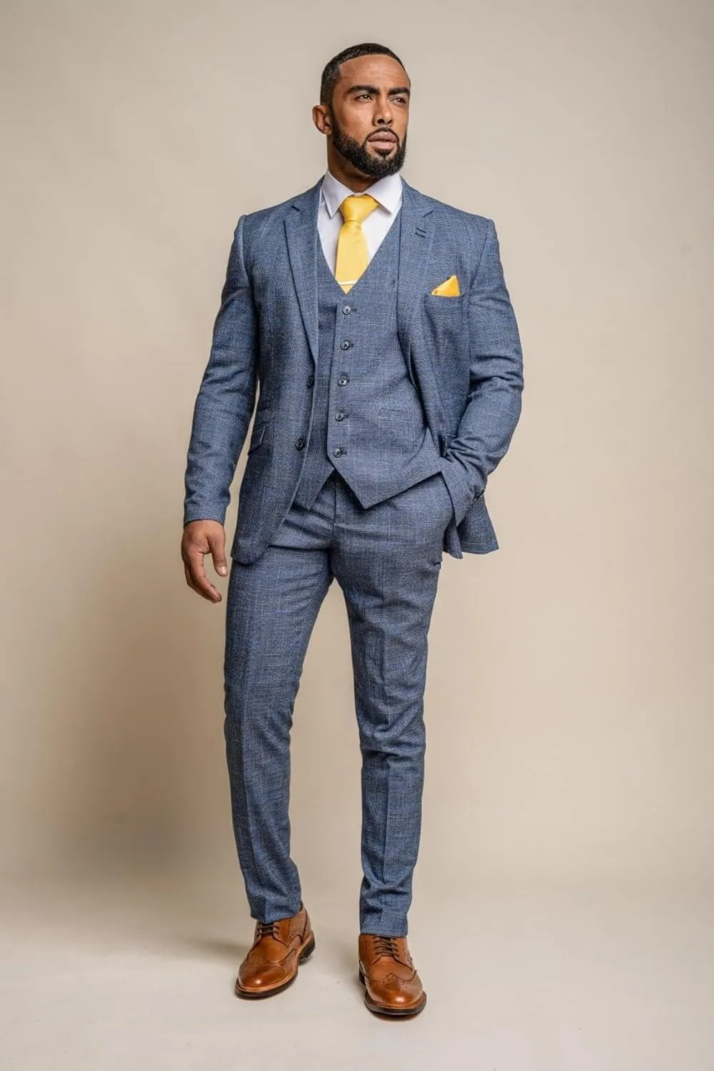 Mens and Boys Tweed Windowpane Check Slim Fit Suit Wedding Formal Set