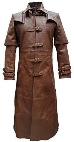 Mens Brown Crocodile Leather Long Duster Coat  Vintage Steampunk, Hunting Riding, Trench Coat, Gothic Matrix Fashion