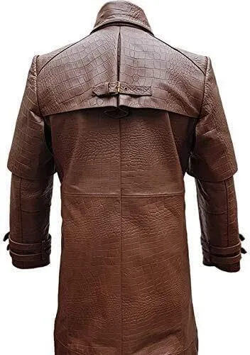 Mens Brown Crocodile Leather Long Duster Coat  Vintage Steampunk, Hunting Riding, Trench Coat, Gothic Matrix Fashion