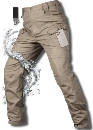 Men's Cargo Work Hiking Tactical Pants,10-Pocket,with Carabiner,Water Resistant,Lightweight Ripstop Outdoor Pants