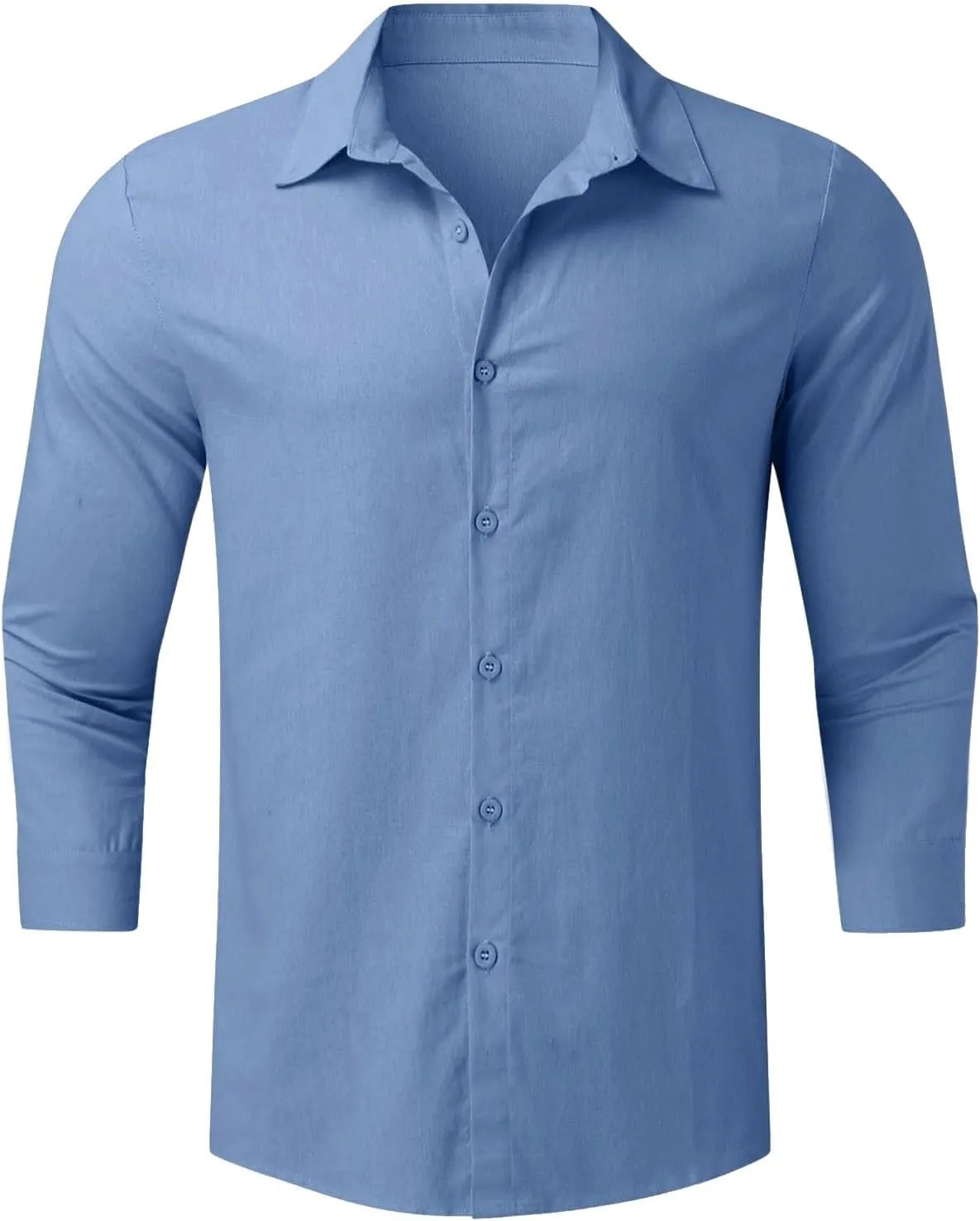 Mens Casual Linen Shirts 3/4 Sleeve Button Down Shirt Hawaiian Vacation Summer Tees Outdoor Plain Beach Collared Tops