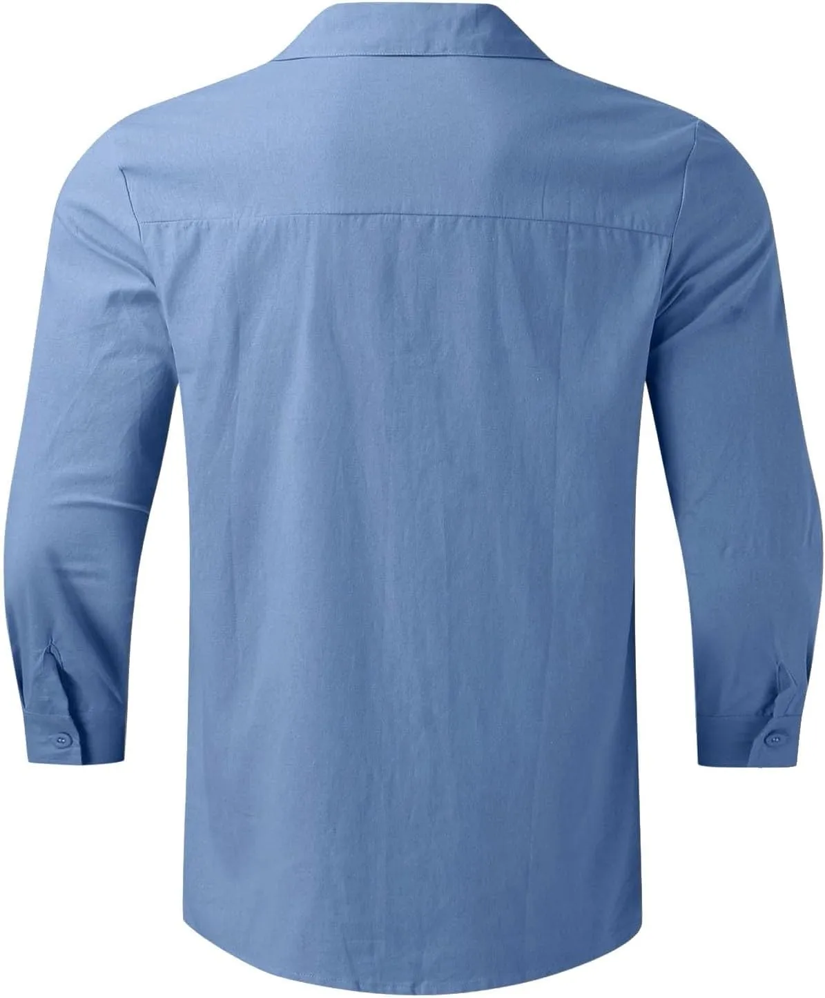 Mens Casual Linen Shirts 3/4 Sleeve Button Down Shirt Hawaiian Vacation Summer Tees Outdoor Plain Beach Collared Tops