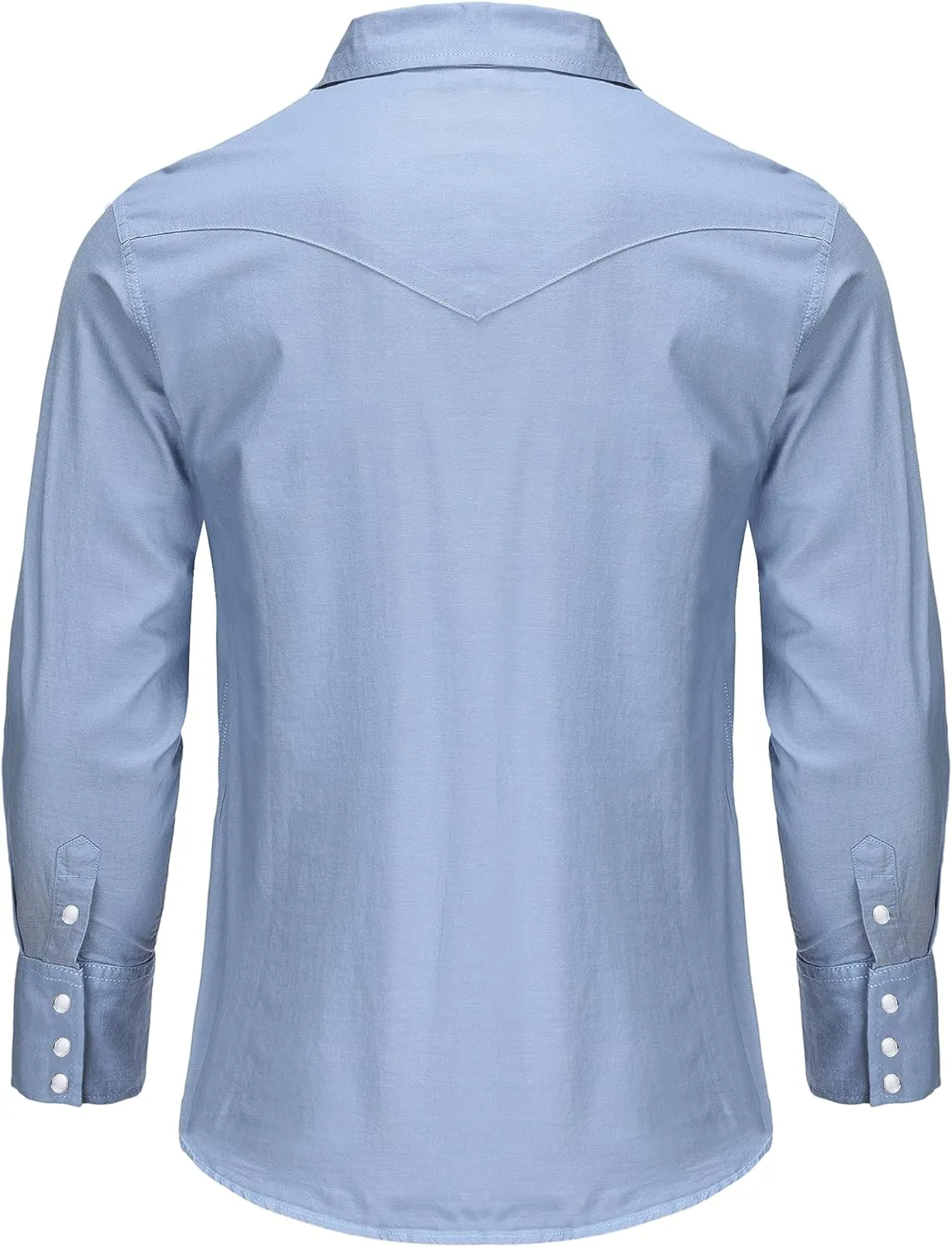 Men's Denim Western Cowboy Pearl Snap Long Sleeve Casual Button Down Up Soild Work Shirts