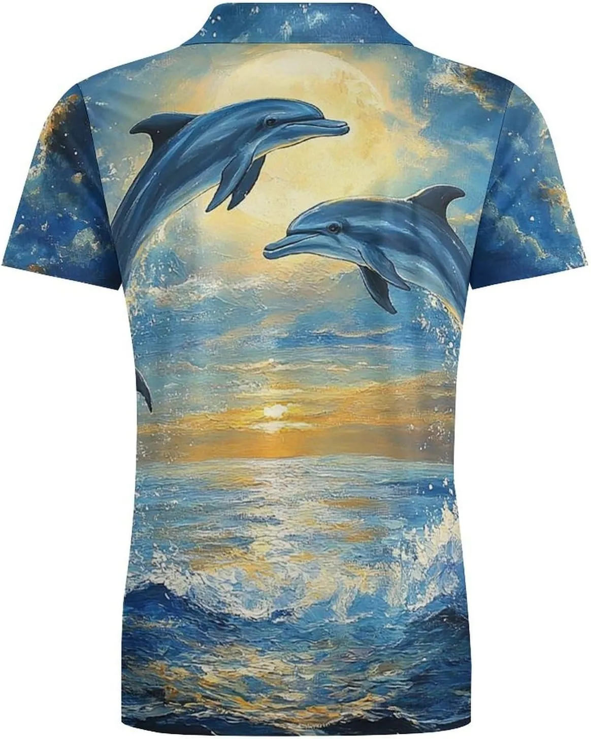 Men's Dolphins Leaping in The Moonlight Polo Shirts Short Sleeve Cool Golf Shirt Quick-Dry Activewear Polos