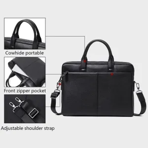 Mens Genuine Leather Briefcase, 15-inch Laptop Messenger Bag, Multifunctional Business Work Handbag (Black)