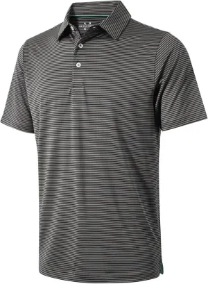 Mens Golf Polo Shirt Moisture Wicking Dry Fit Performance Athletic Short Sleeve Striped Golf Shirts for Men