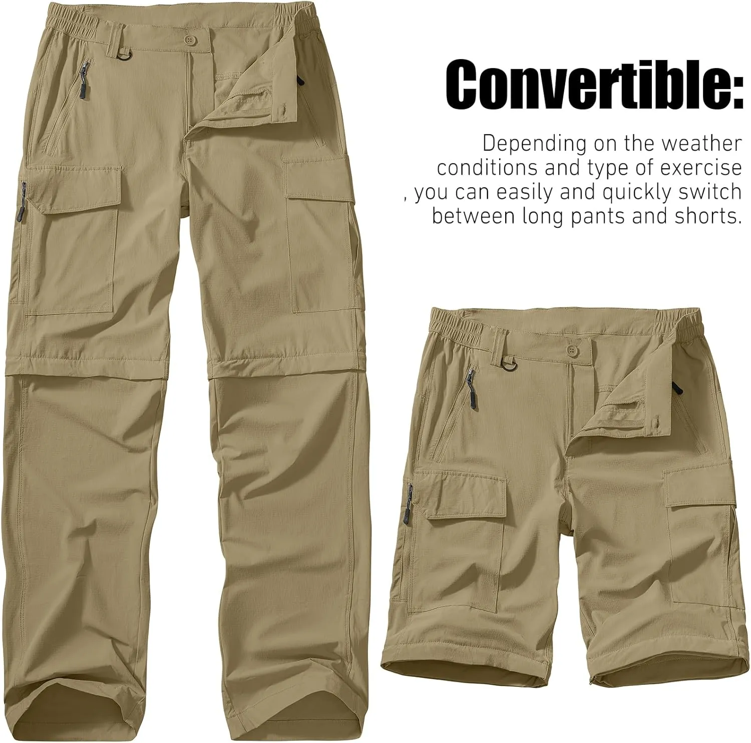 Men's Hiking Convertible Work Pants Cargo Zip Off Lightweight Quick Dry Stretch Pants Summer Fishing Travel Outdoor