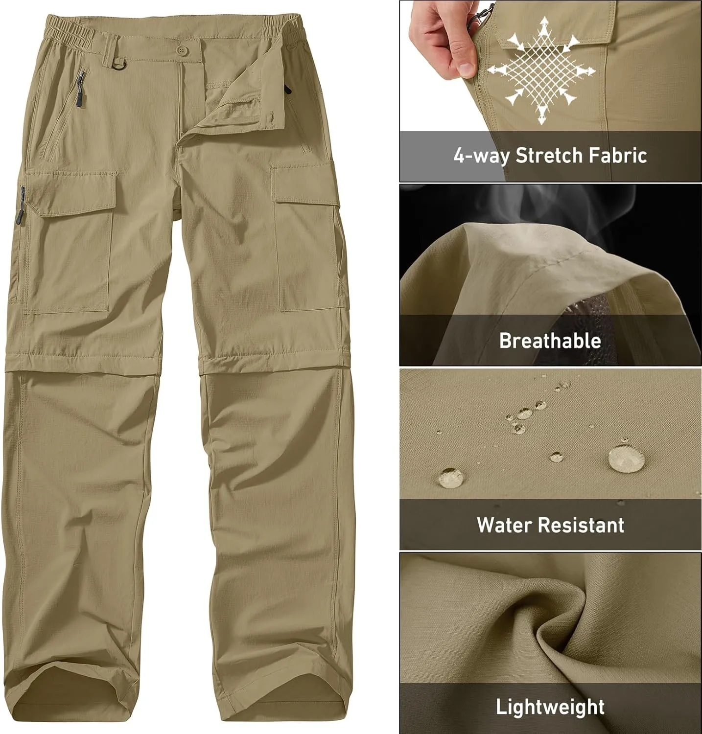 Men's Hiking Convertible Work Pants Cargo Zip Off Lightweight Quick Dry Stretch Pants Summer Fishing Travel Outdoor