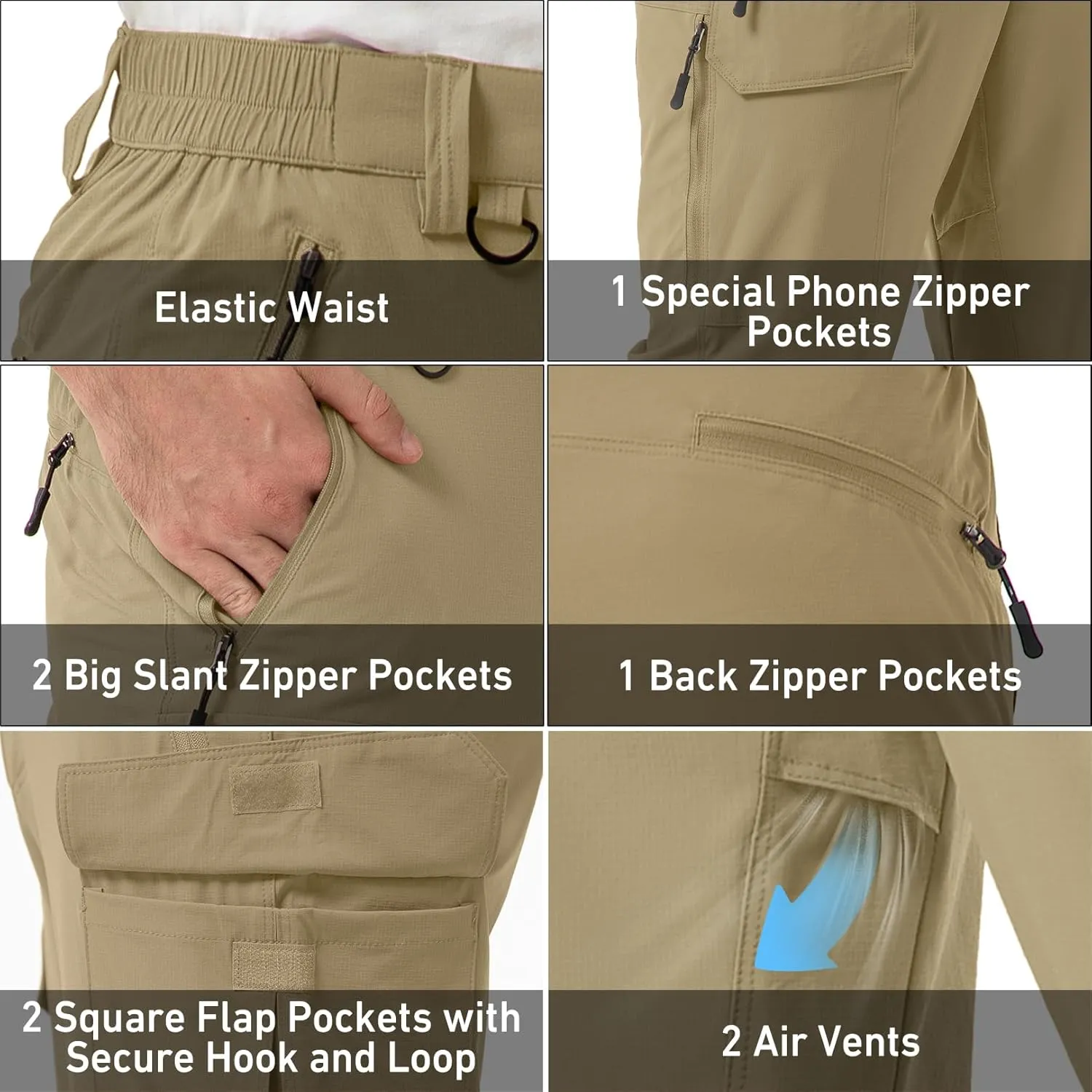 Men's Hiking Convertible Work Pants Cargo Zip Off Lightweight Quick Dry Stretch Pants Summer Fishing Travel Outdoor
