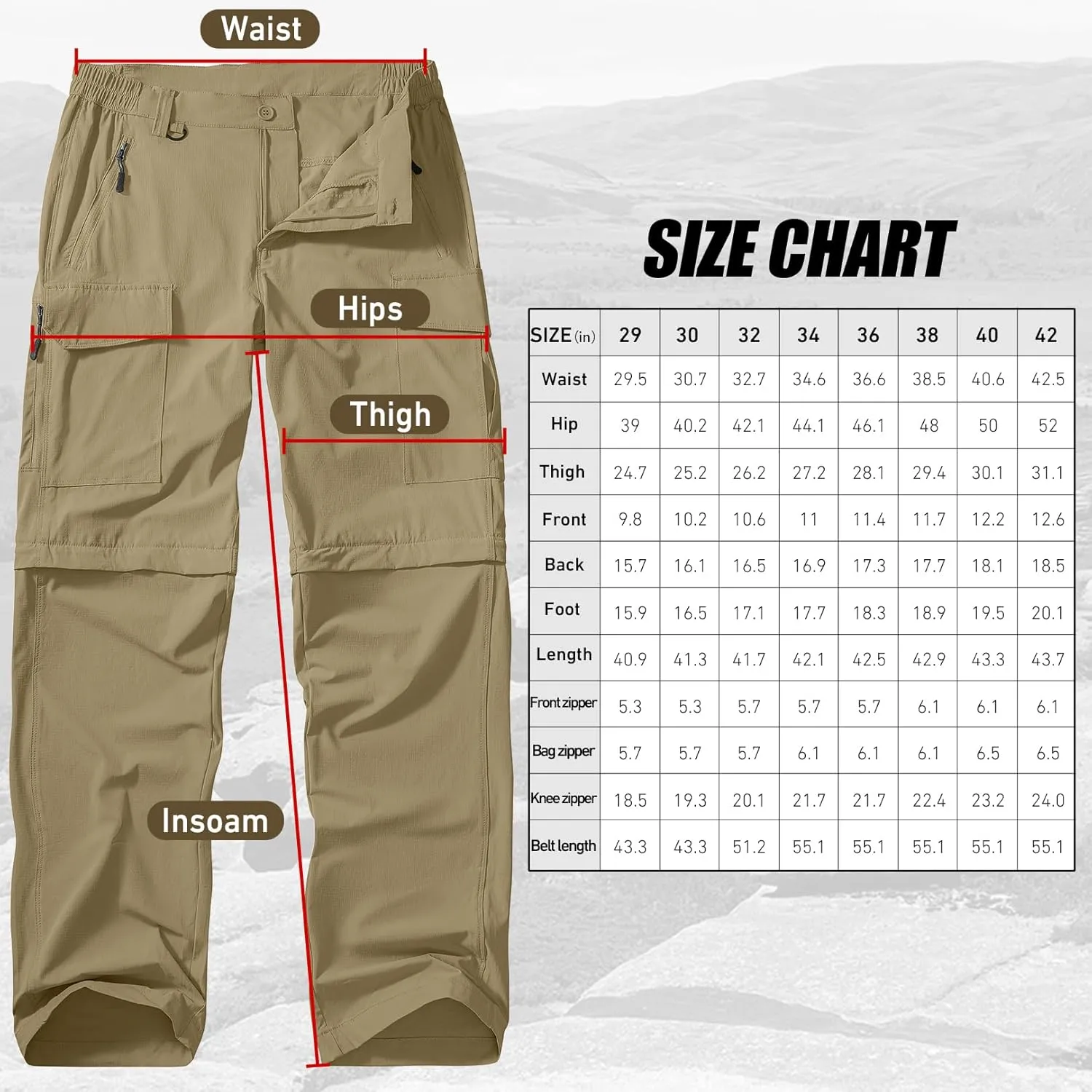 Men's Hiking Convertible Work Pants Cargo Zip Off Lightweight Quick Dry Stretch Pants Summer Fishing Travel Outdoor