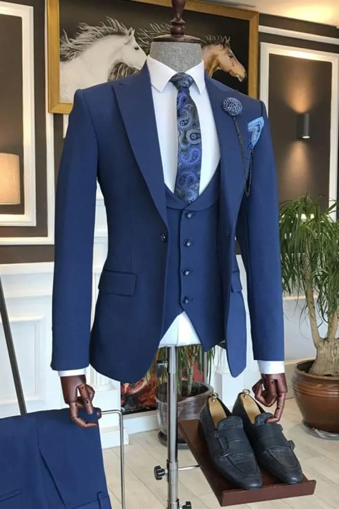 Men's Jacket Vest and Pants Suit Set One Button Party Leisure Peak Lapel Tuxedos