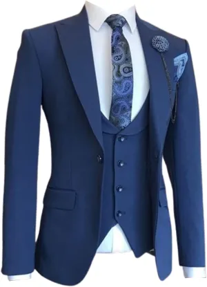 Men's Jacket Vest and Pants Suit Set One Button Party Leisure Peak Lapel Tuxedos