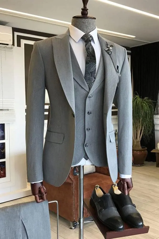 Men's Jacket Vest and Pants Suit Set One Button Party Leisure Peak Lapel Tuxedos