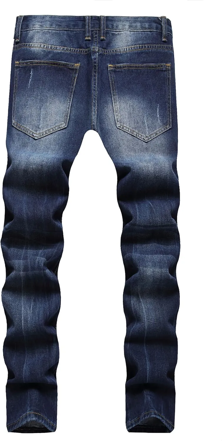 Men's Jeans Slim Fit Ripped Straight Leg Distressed Fashion Denim Pants