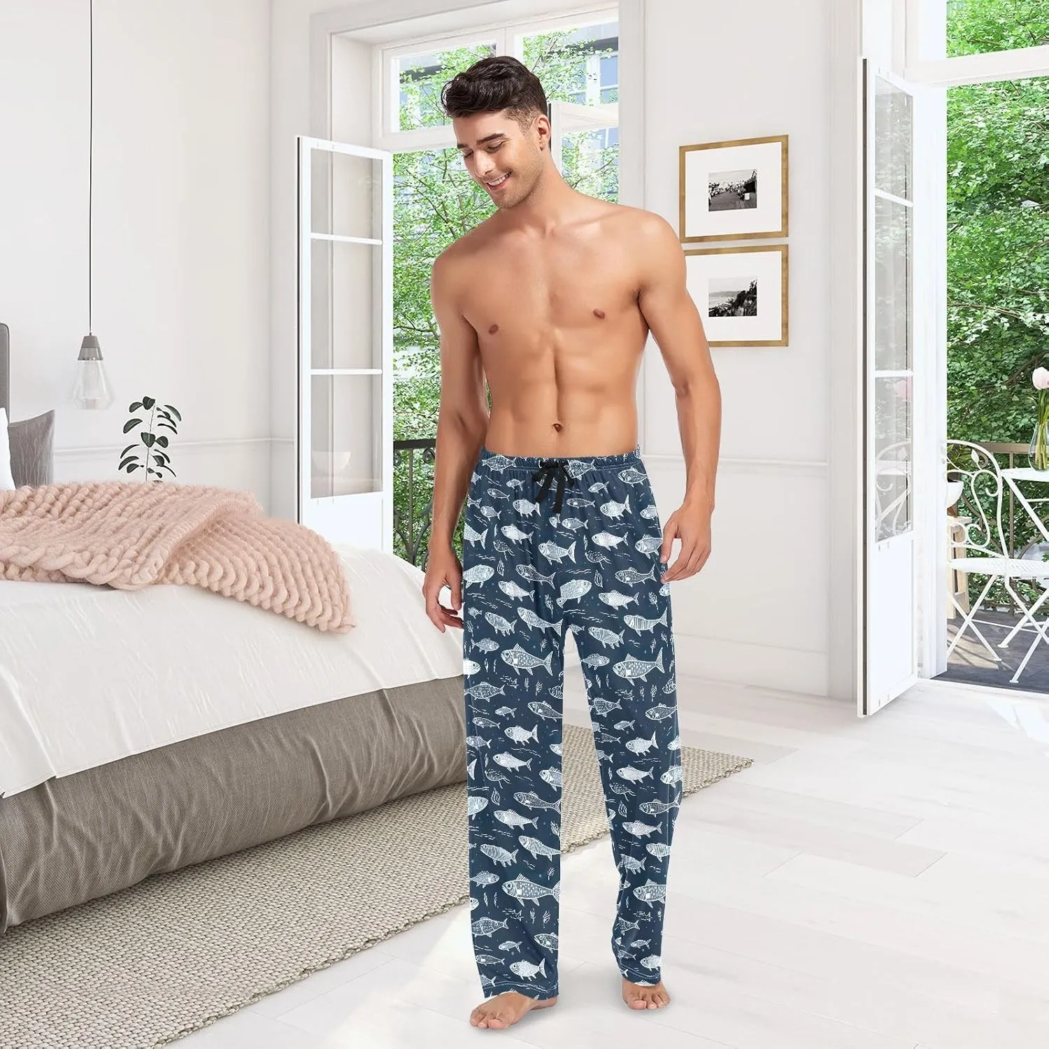 Men's Kawaii Frog Pajama Pants with Pockets,Sleep Lounge Pant Men Pajama Bottoms S