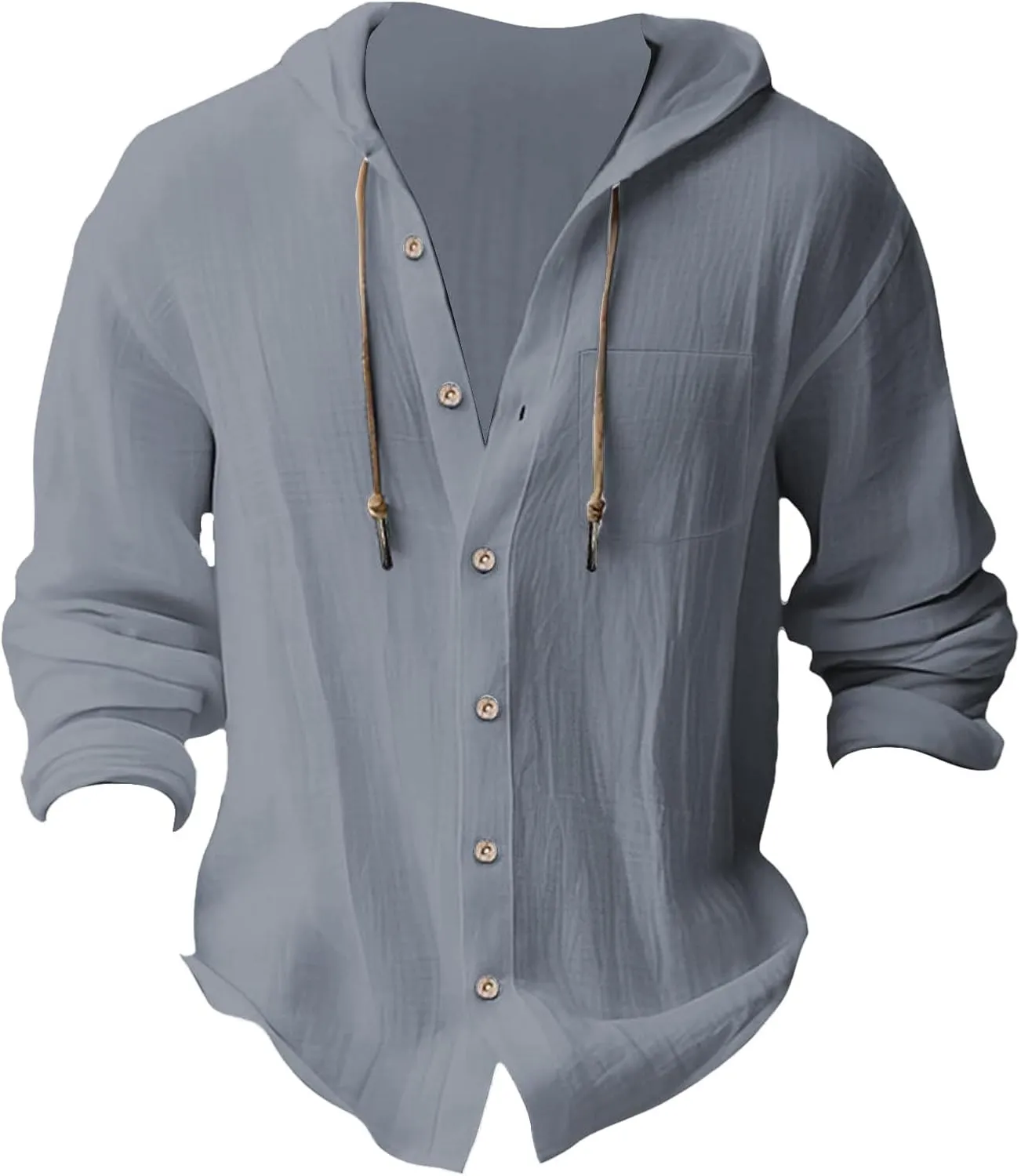 Men's Lightweight Summer Linen Shirt Long Sleeve Breathable Casual Button Down Shirt Slim Fit Shirts with Pockets