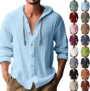 Men's Lightweight Summer Linen Shirt Long Sleeve Breathable Casual Button Down Shirt Slim Fit Shirts with Pockets