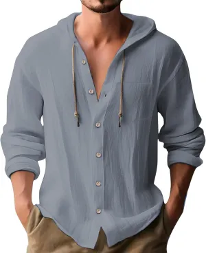 Men's Lightweight Summer Linen Shirt Long Sleeve Breathable Casual Button Down Shirt Slim Fit Shirts with Pockets