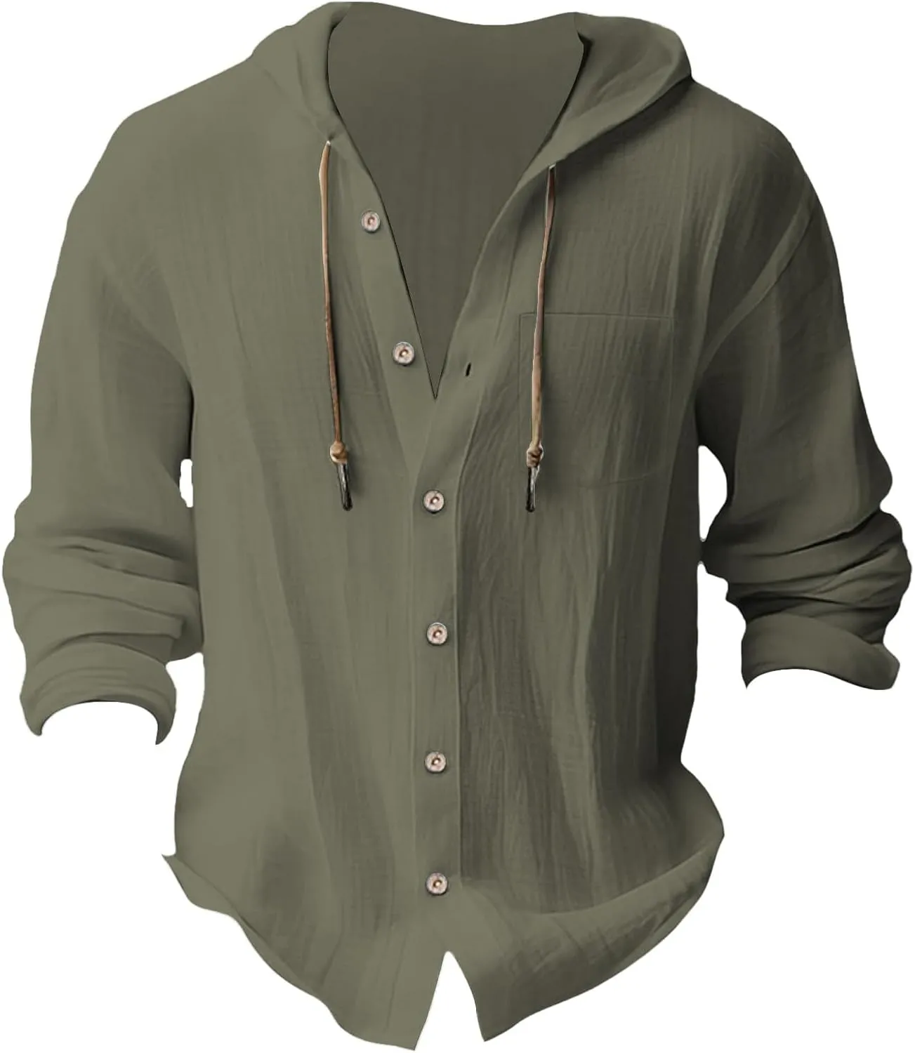 Men's Lightweight Summer Linen Shirt Long Sleeve Breathable Casual Button Down Shirt Slim Fit Shirts with Pockets