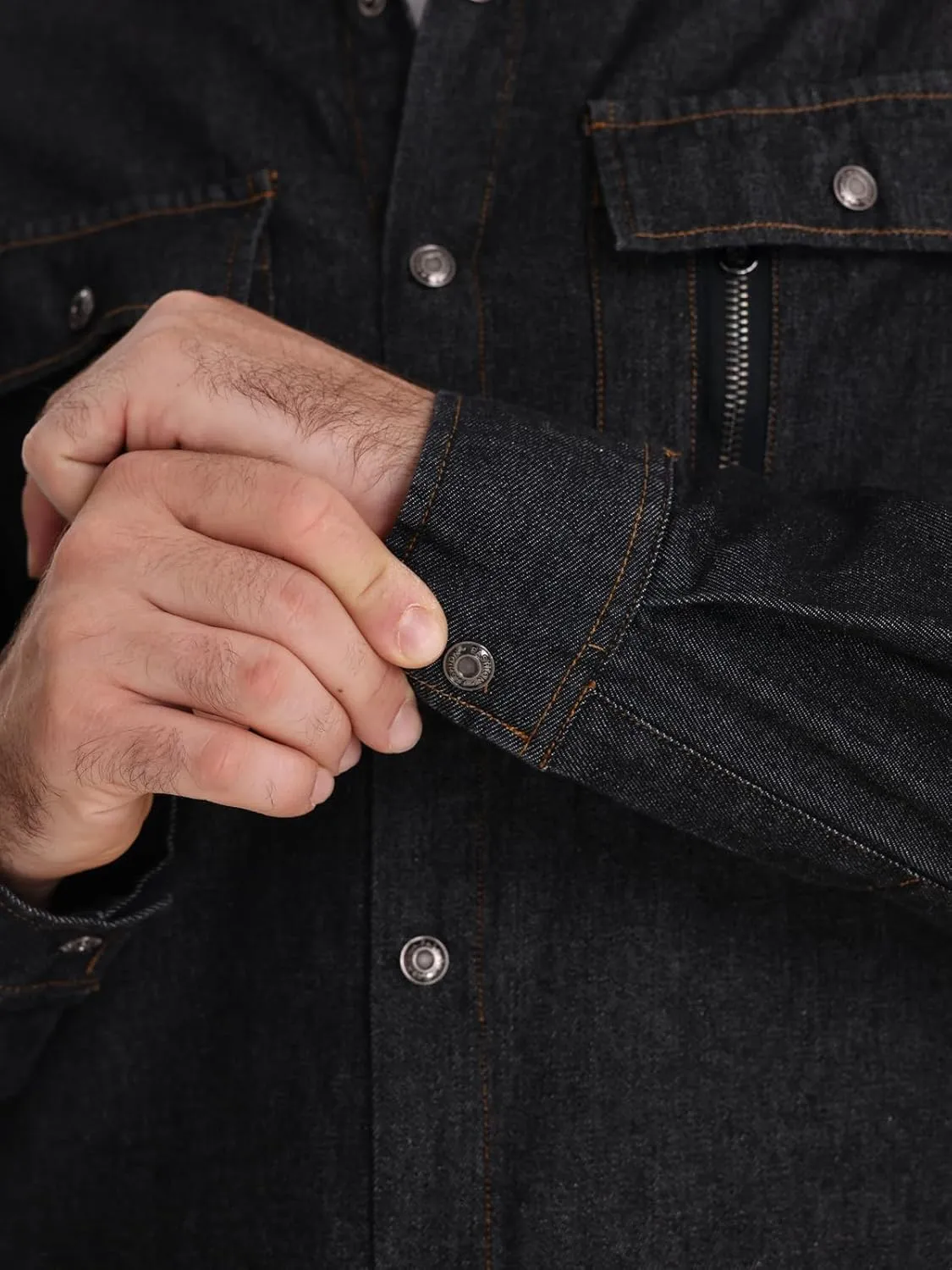 Mens Long Sleeve Denim Shirt Slim Fit Cotton Button Down Casual Work Shirts for Men Double Pocket