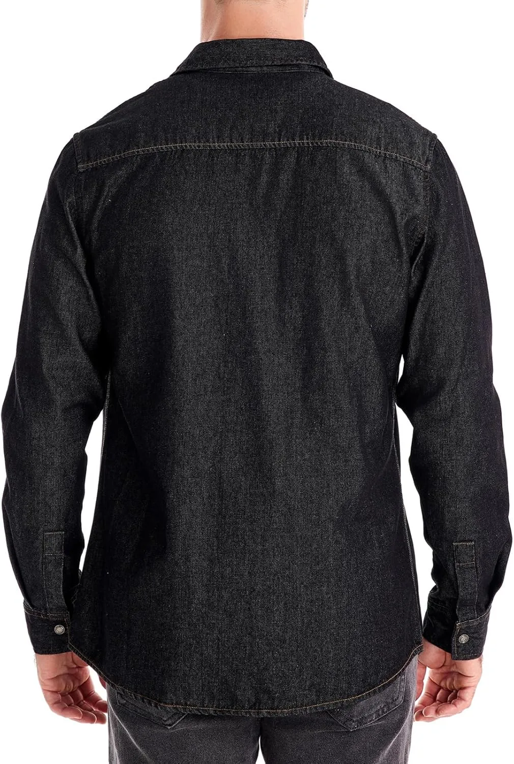 Mens Long Sleeve Denim Shirt Slim Fit Cotton Button Down Casual Work Shirts for Men Double Pocket