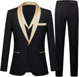 Men's Notch Lapel Suits Groom Tuxedos Bridegroom Wedding Dinner Suits 3PCS (Jacket Pants Vest)