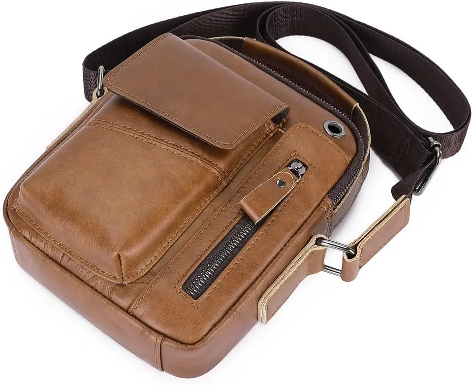 Men's Real Leather Bao Top Layer Leather Wear-resistant Casual Multi-male Crossbody Bag Single Shoulder Bag