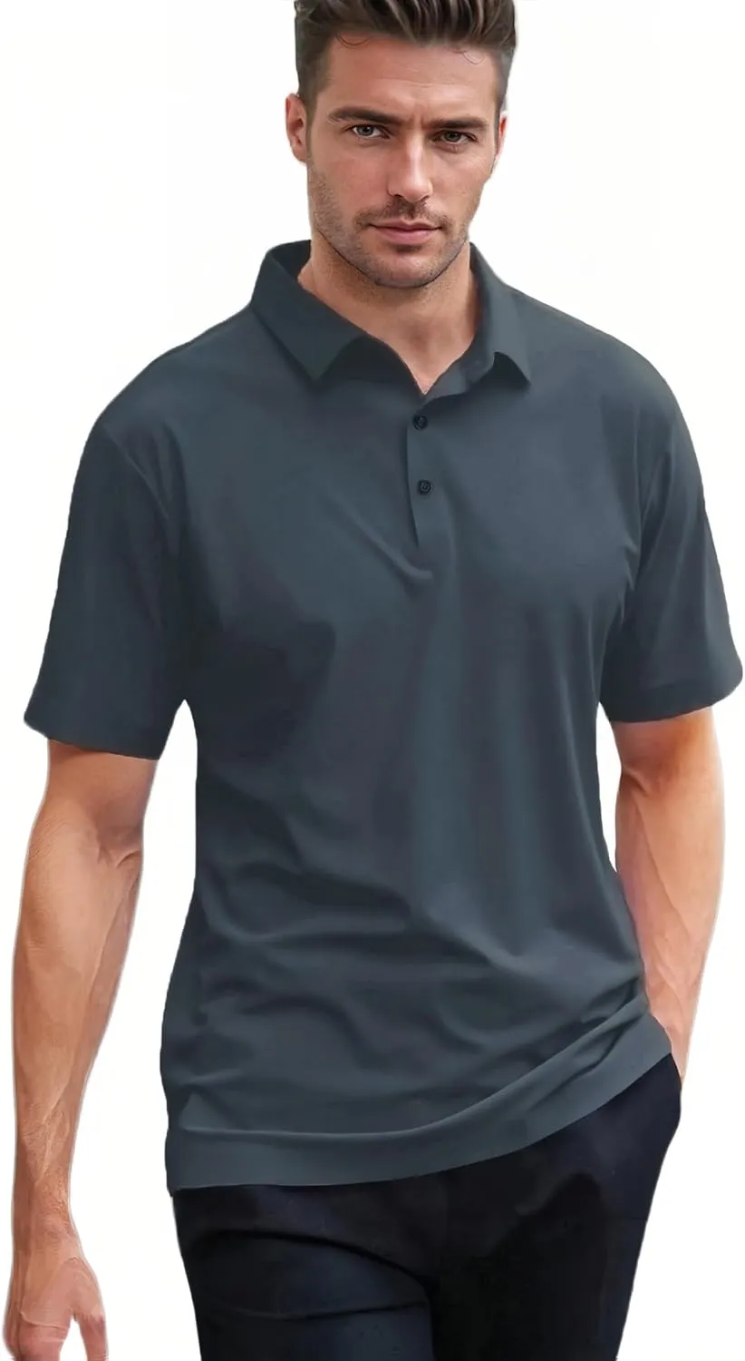 Men's Seamless Polo Shirt Slim Fit Collared Short Sleeve Cool Skin-Friendly Quick-Drying for Casual Work