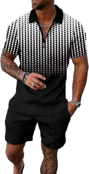 Mens short sets outfits 2 piece Summer Tracksuit Short Sleeve Polo men's shirt and short sets summer outfits for men