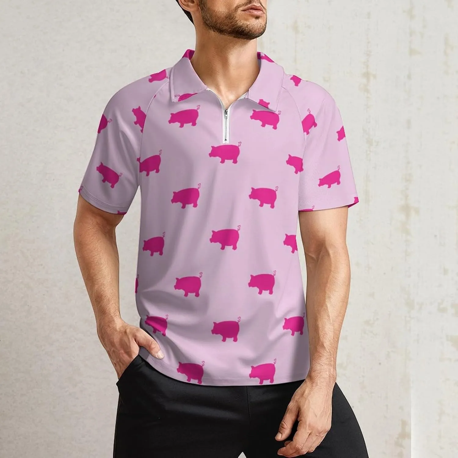 Men's Short Sleeve Casual Polo Shirt Summer Zip Polo Tracksuit for Men S-3XL